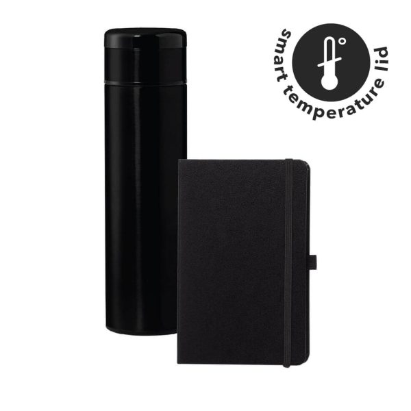 Vacuum Flask with Temperature Lid and Notebook Gift Set Black