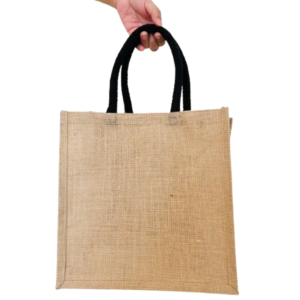 Jute Black Padded Tote Bag