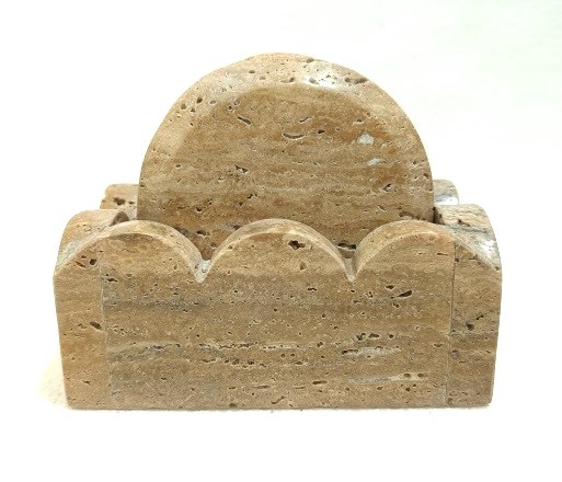 Travertine Coaster With Travertine Coaster Holder