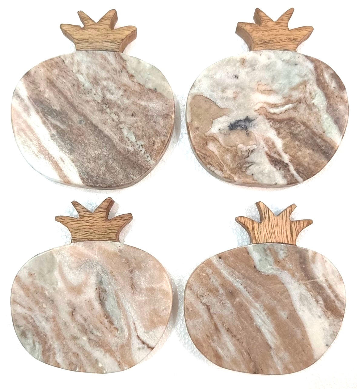 “Pomegranate” Marble Coasters with Wooden Top