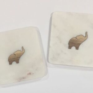 Marble Coasters with Wooden Elephant Inlay