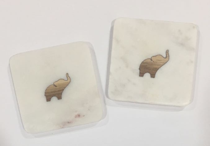 Marble Coasters with Wooden Elephant Inlay