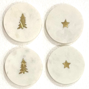 Marble Coaster With Brass Tree and Star Inlay