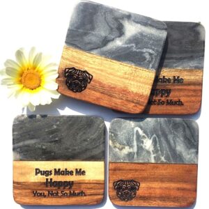 Marble and Wood Pug Coasters
