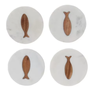 Marble Coasters with Wood Fish Inlay