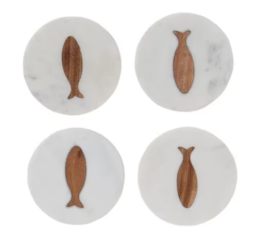 Marble Coasters with Wood Fish Inlay