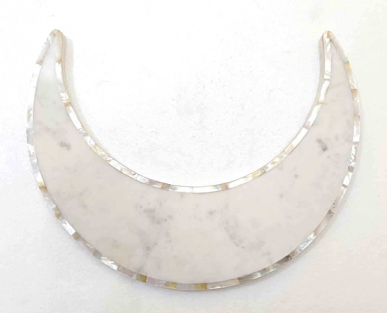 White Marble Moon With Mother of Pearls Inlay