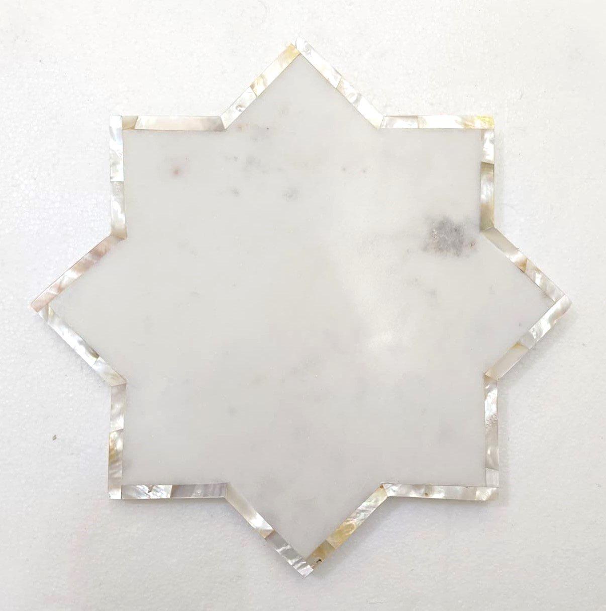 White Marble Star With Mother of Pearls Inlay