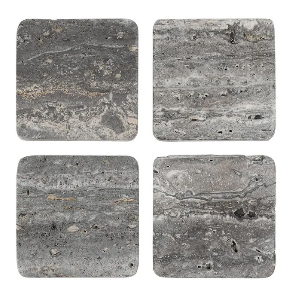 Gray Travertine Round Coasters