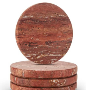 Red Travertine Round Coasters