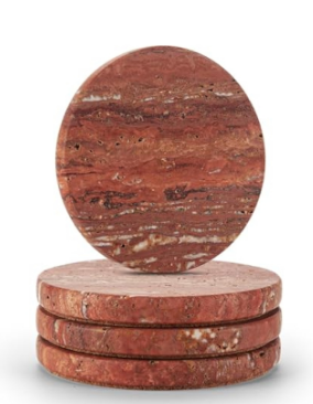 Red Travertine Round Coasters
