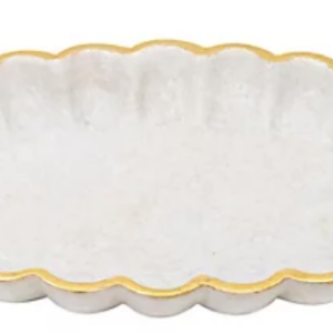 White Marble Elongated Marigold Tray with Gold Foil Accent