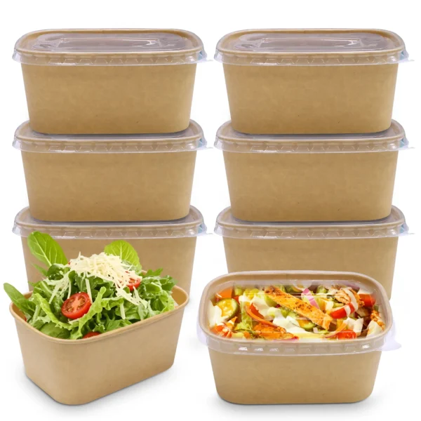 Rectangular Paper Containers Kraft Rectangular Paper Containers – 500ml–1000ml | Paper/PP Lids