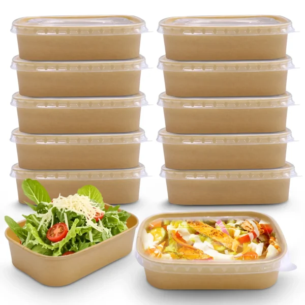 Rectangular Paper Container Kraft Rectangular Paper Containers – 500ml–1000ml | Paper/PP Lids
