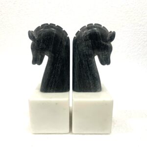 White & Black Marble Horse Bookend