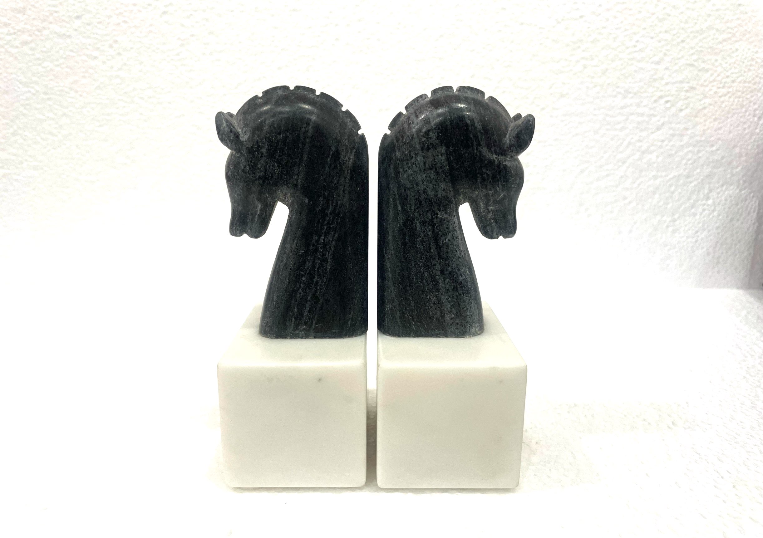 White & Black Marble Horse Bookend
