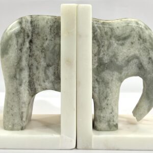 White & Green Marble Elephant Bookend