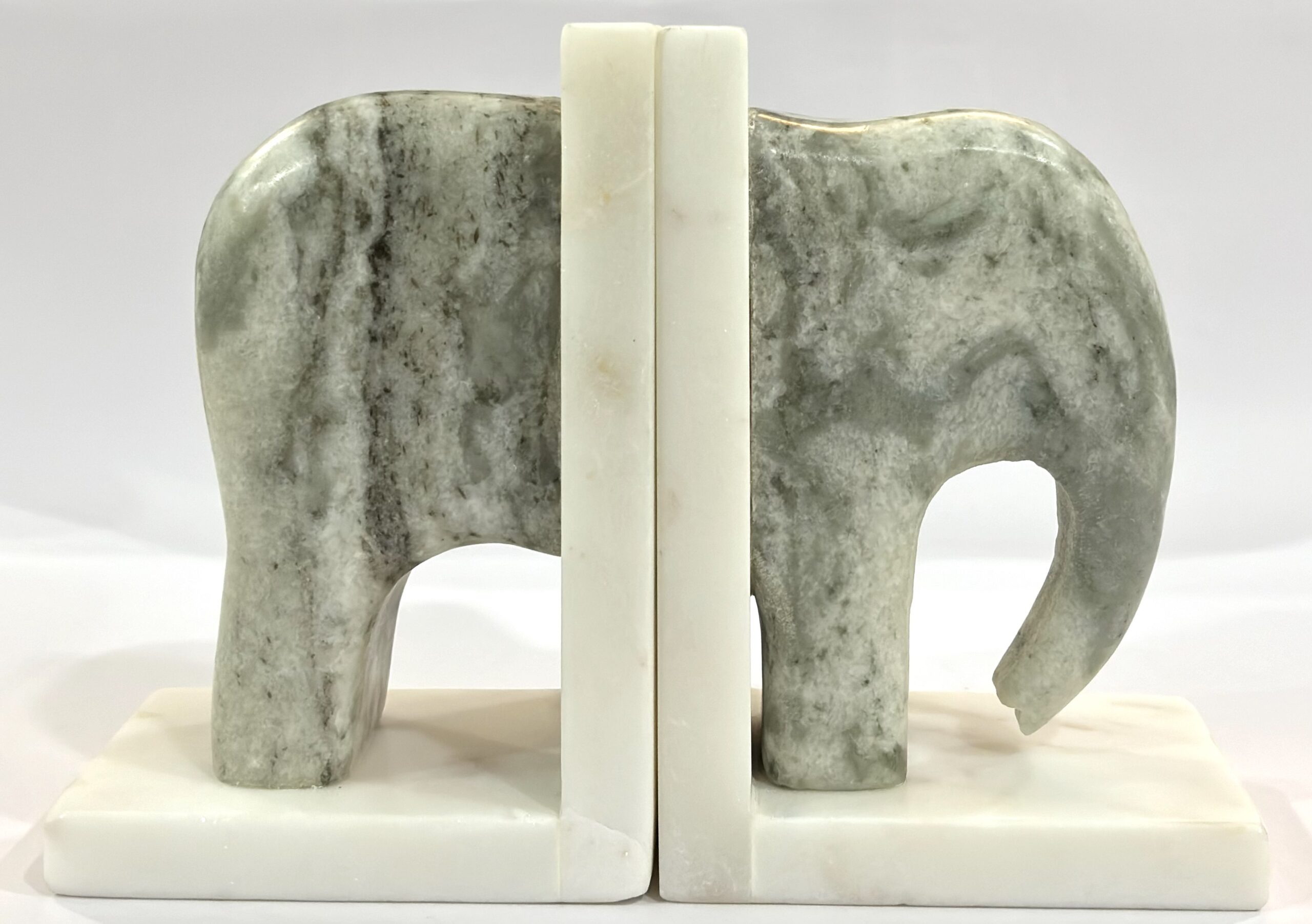 White & Green Marble Elephant Bookend