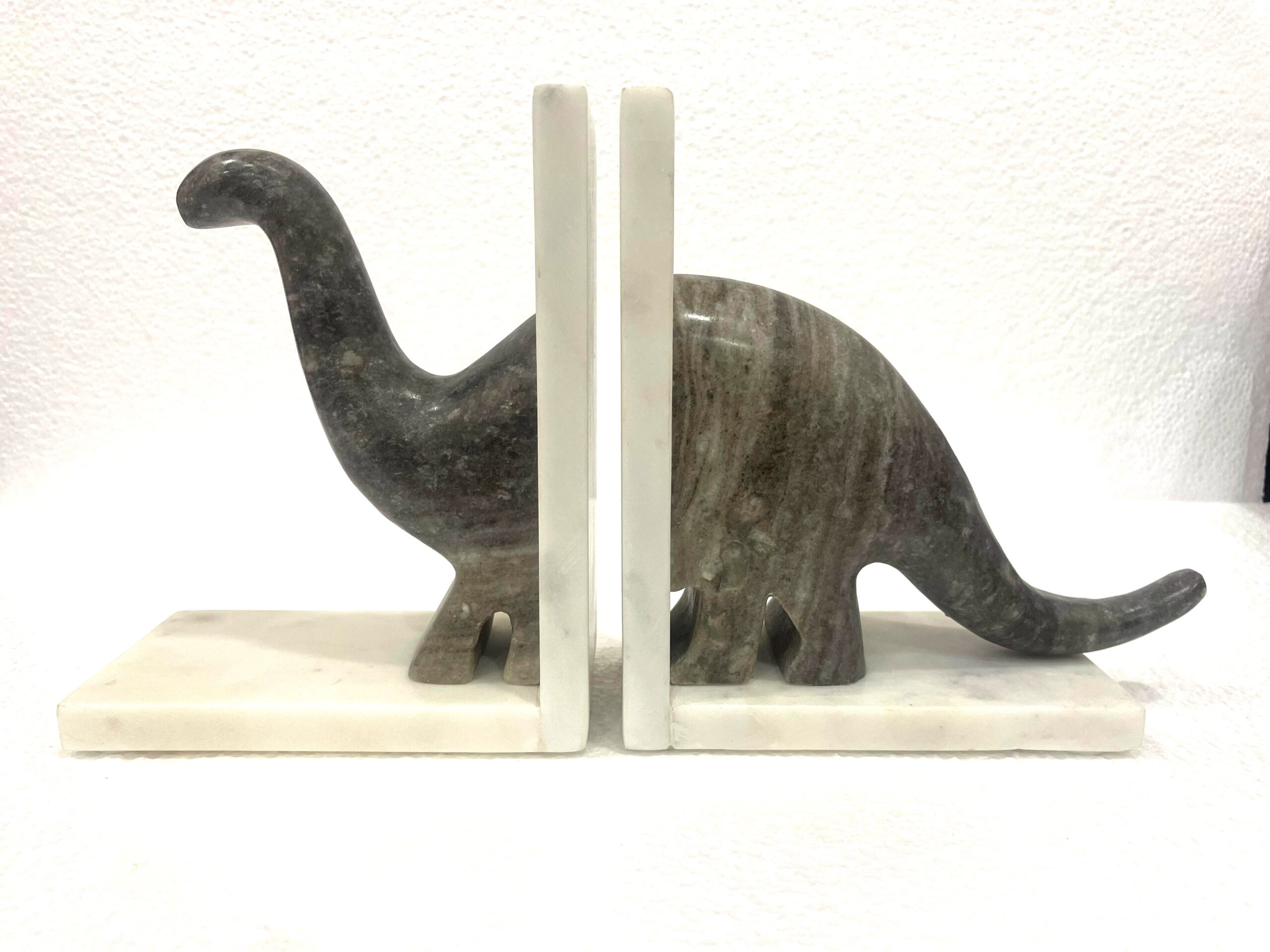 White & Brown Marble Dinosaur Bookend