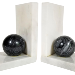 Creamish White and Gray Marble Ball Bookends