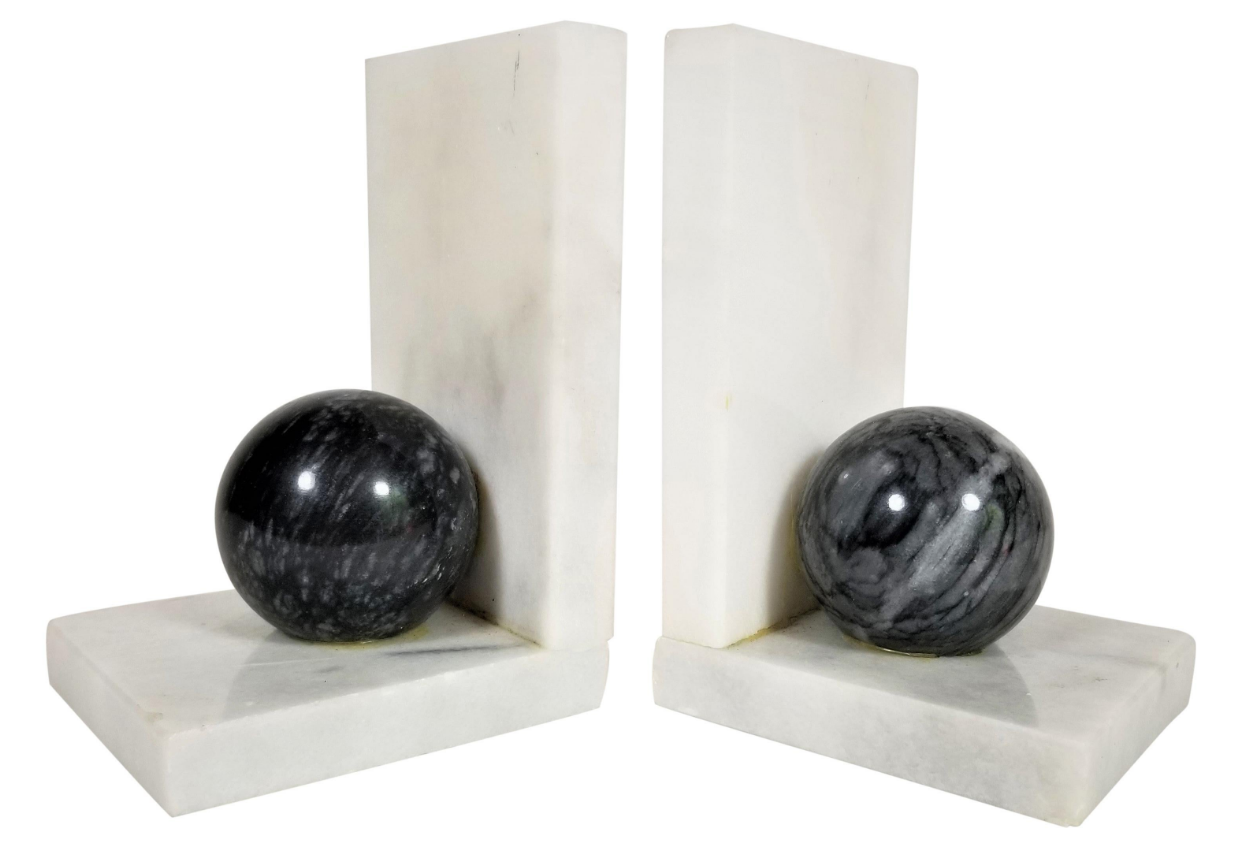 Creamish White and Gray Marble Ball Bookends