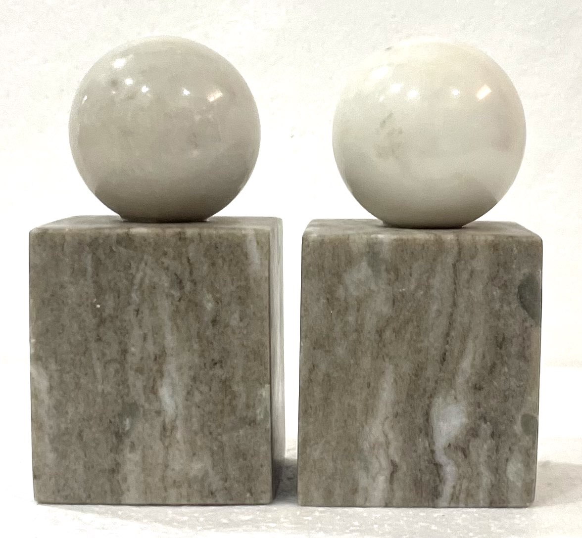 Brown Marble Base with Creamish White Marble Ball Bookends