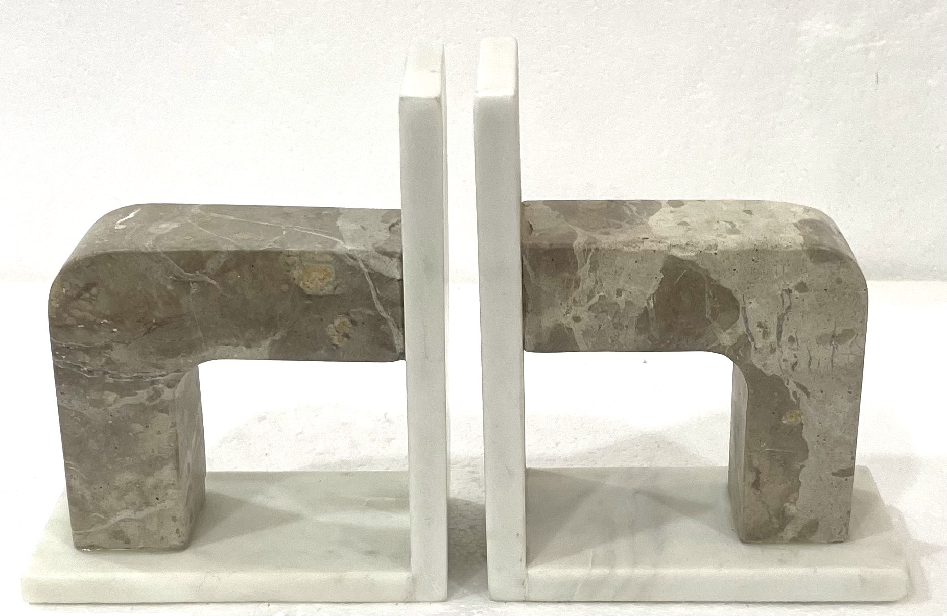 Creamish White and Beige Marble Bookends