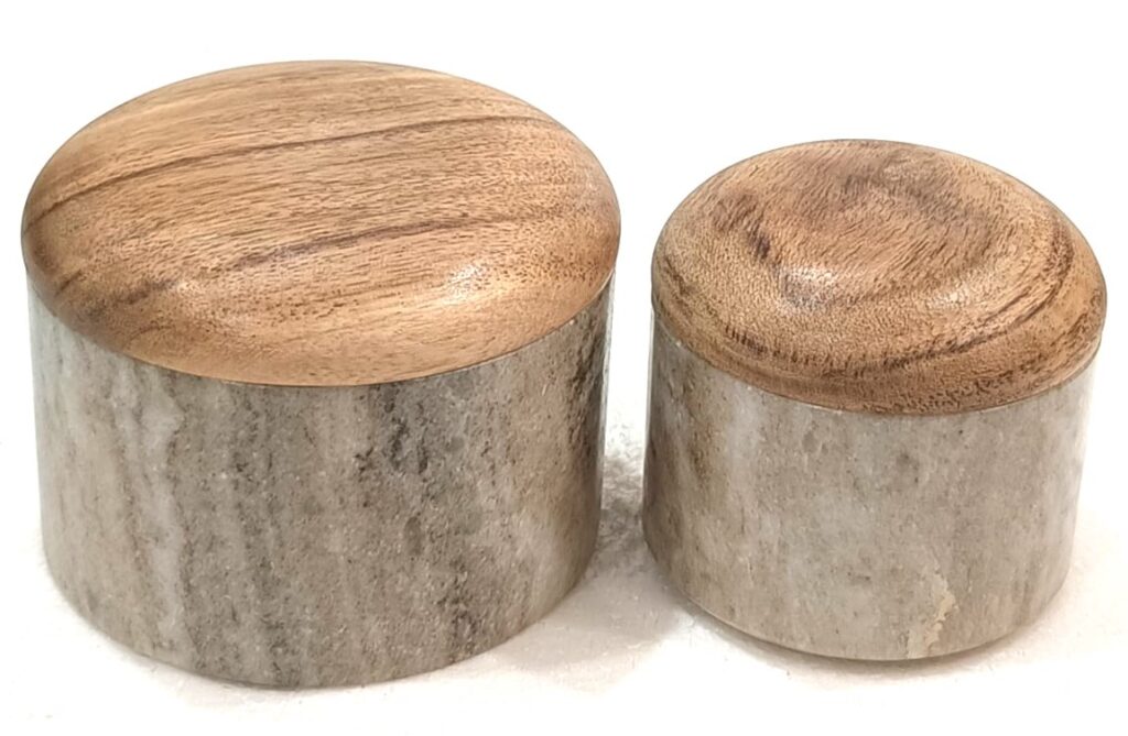Beige Marble Boxes With Wood Lid