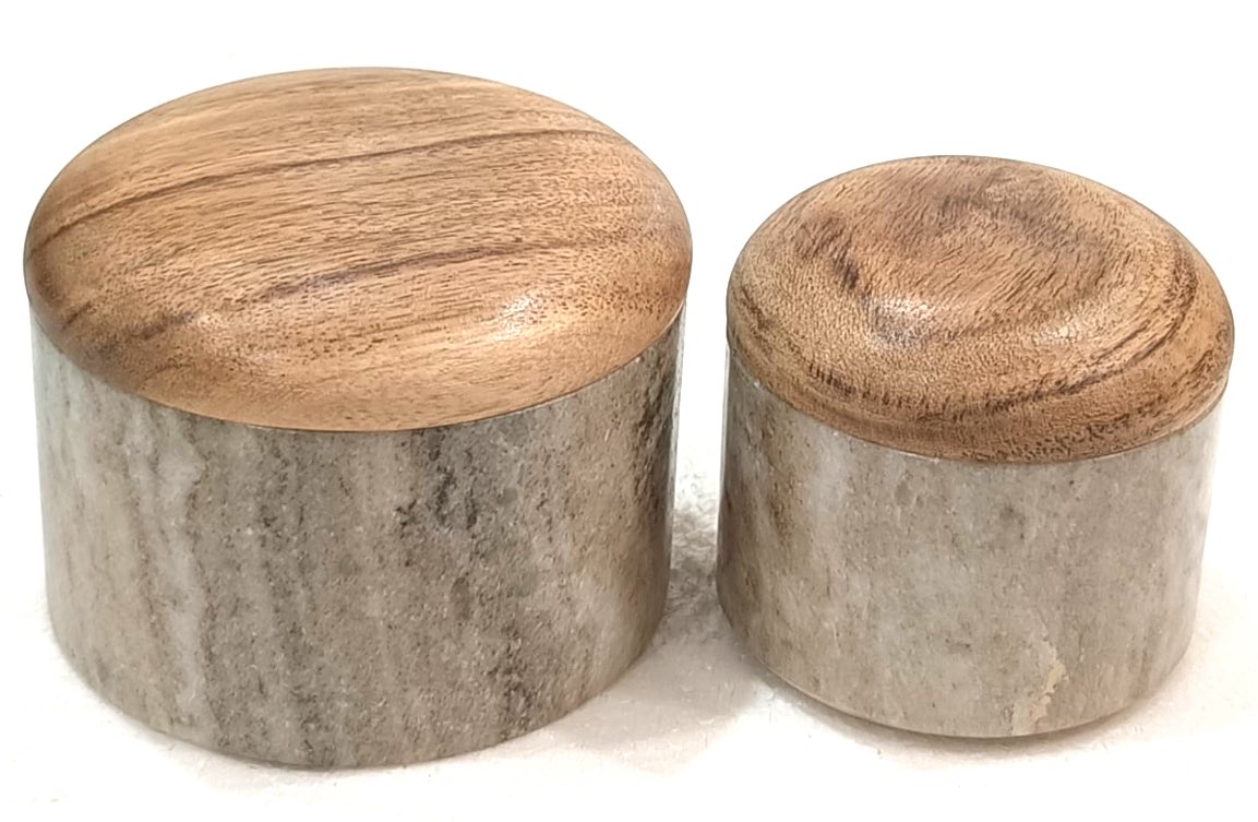 Beige Marble Boxes With Wood Lid