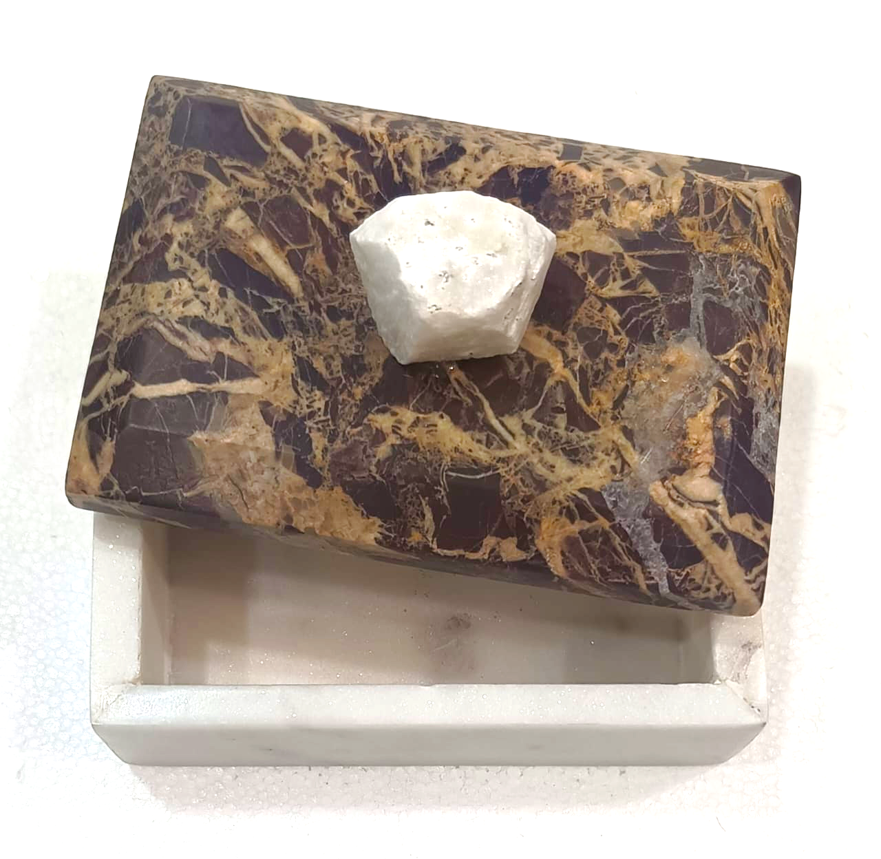 White Marble Box With Red Cherry Lid & White Marble Knob