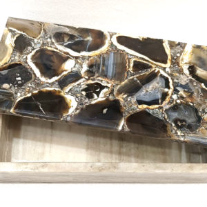 Beige Marble Rectangular Box With Agate Lid