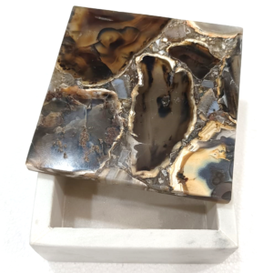 White Marble Square Box With Agate Lid