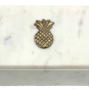 White Marble Rectangular Box With Pineapple Metal Pasted on Lid