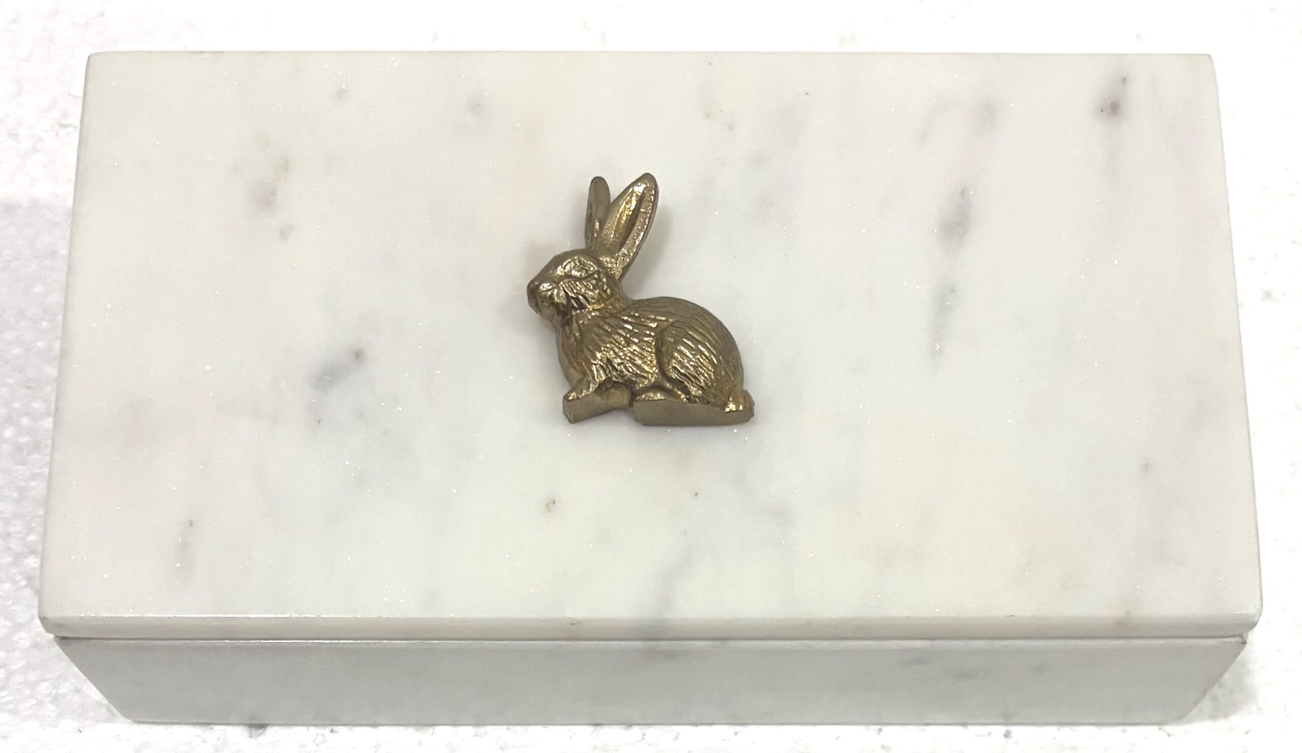 White Marble Rectangular Box With Bunny Metal Pasted On Lid