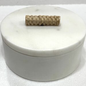 White Marble Round Box With Rattan Knob