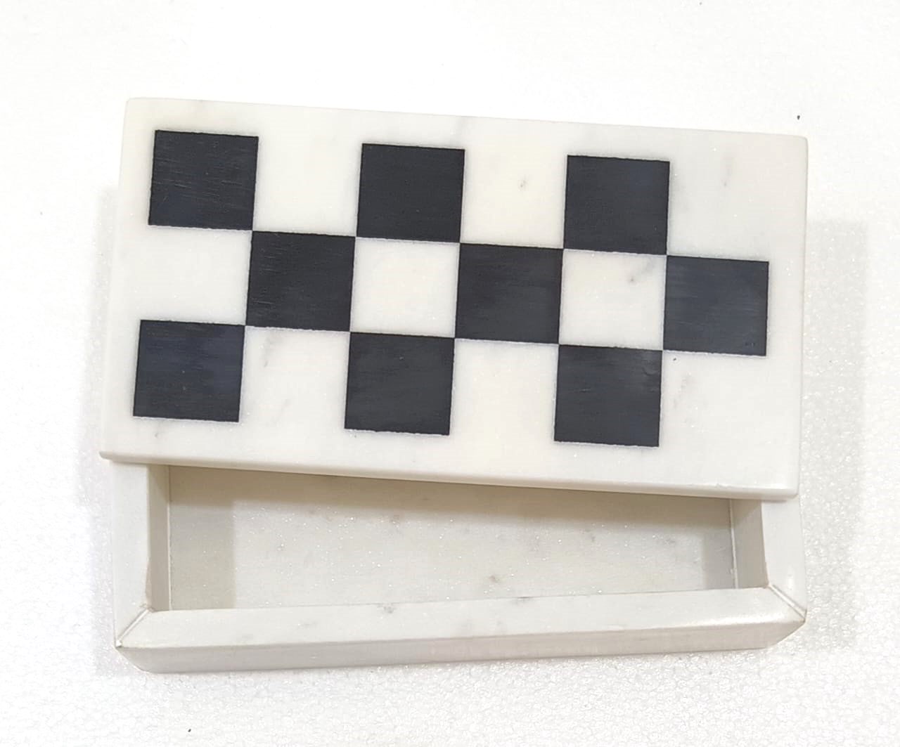 White Marble Box With Black Resin Squares