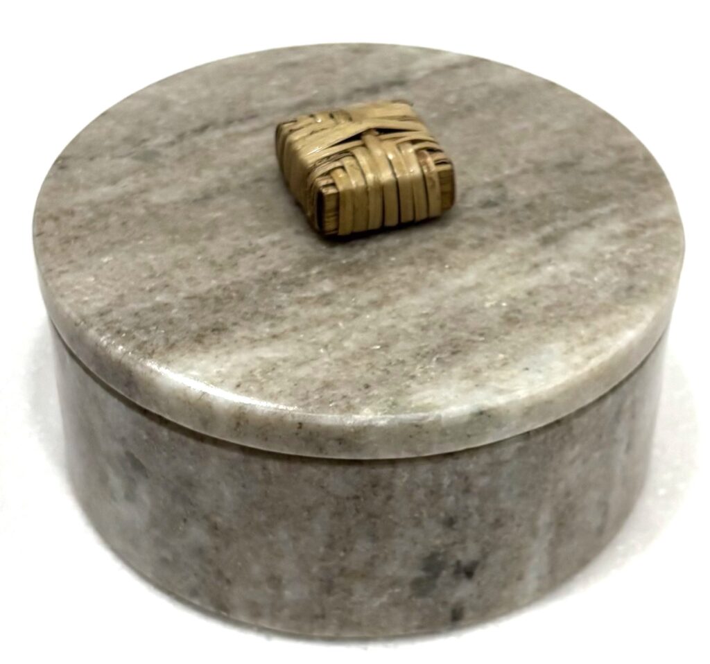 Beige Marble Box With Rattan Knob
