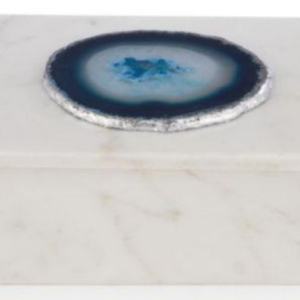 White Marble Jointed Box with Agate Knob