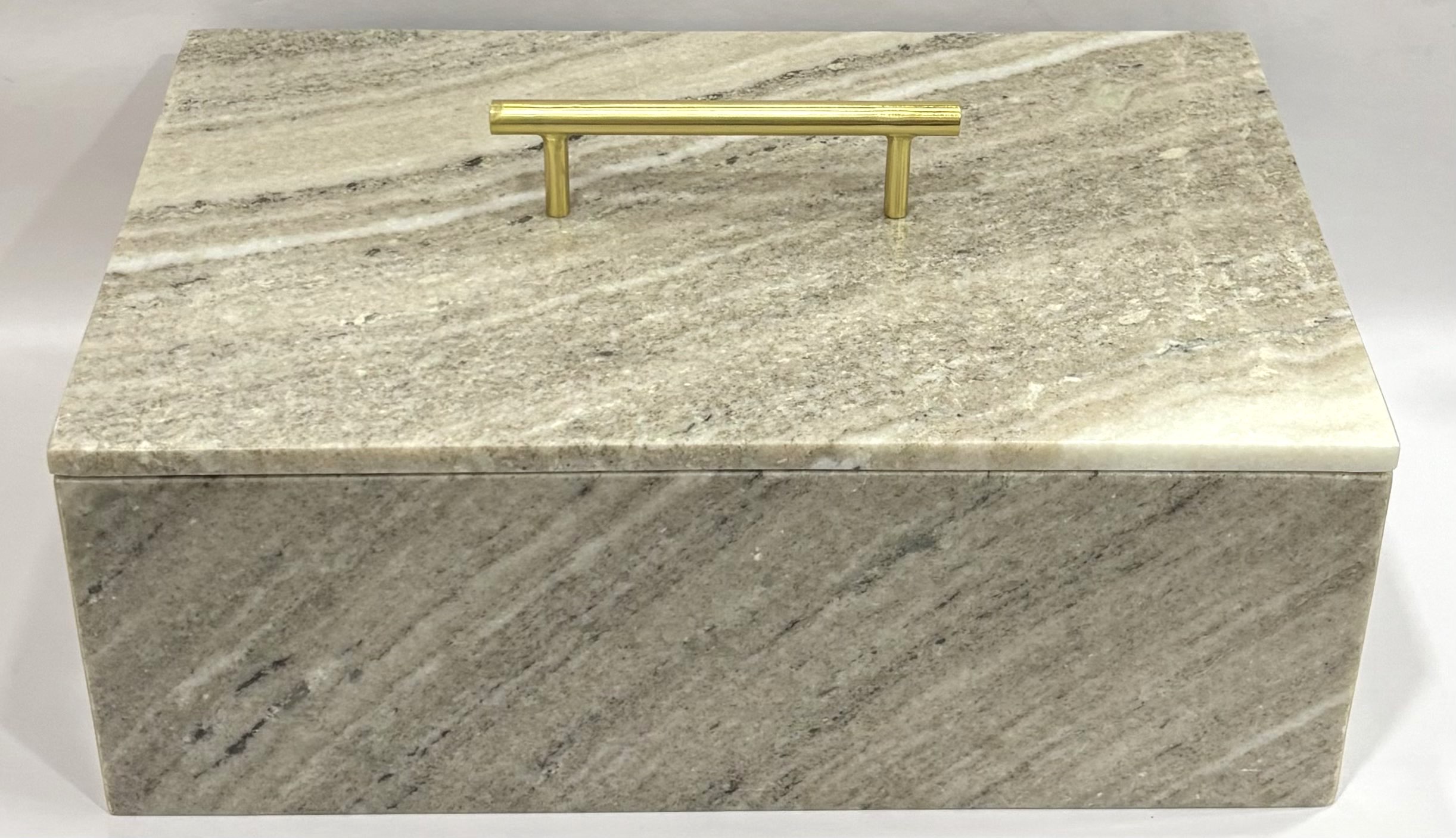 Brown Marble Jointed Box with Gold Plated Stainless Steel Handle