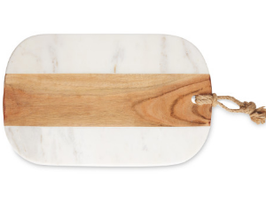Marble and Acacia wood jointed board with felt feet underneath and jute string