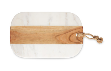 Marble and Acacia wood jointed board with felt feet underneath and jute string