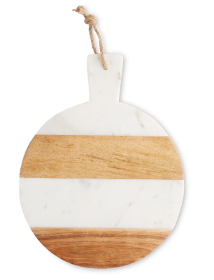 Marble and Acacia wood jointed Paddle Board with felt feet underneath and jute string