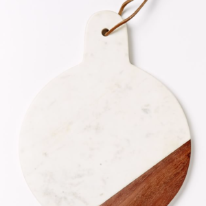 Marble and Acacia wood jointed Board with felt feet underneath and leather string