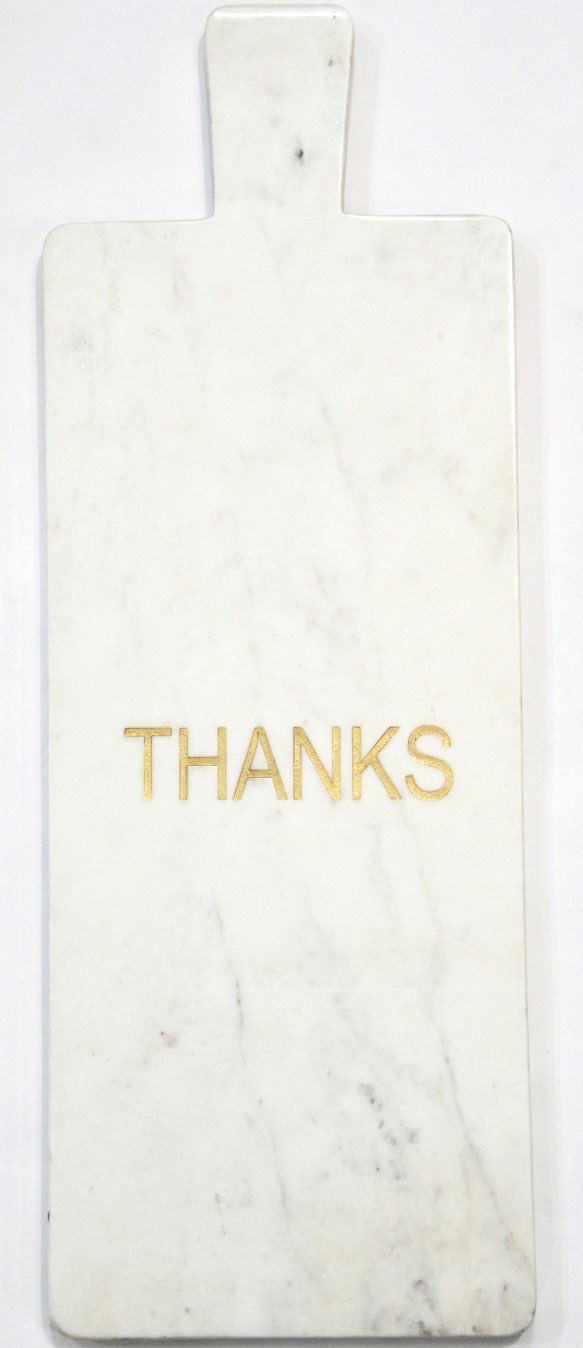 Creamish White Marble Board with Lazer Etched and Gold Painted “THANKS”