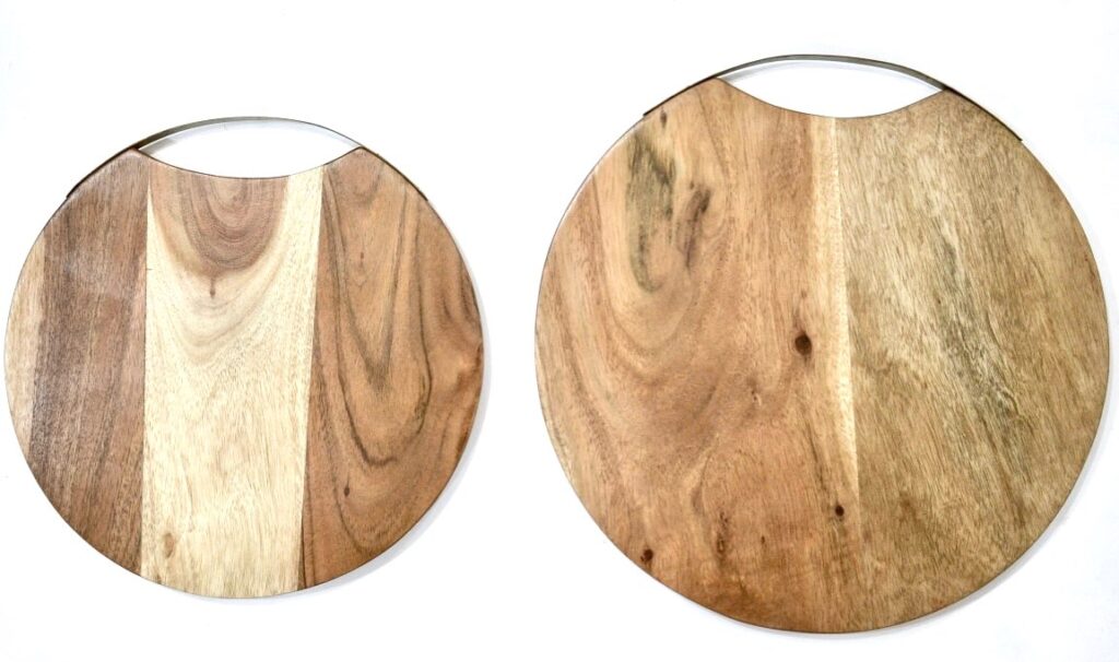 Acacia Wood Jointed “ROUND” Boards with Brass Handle