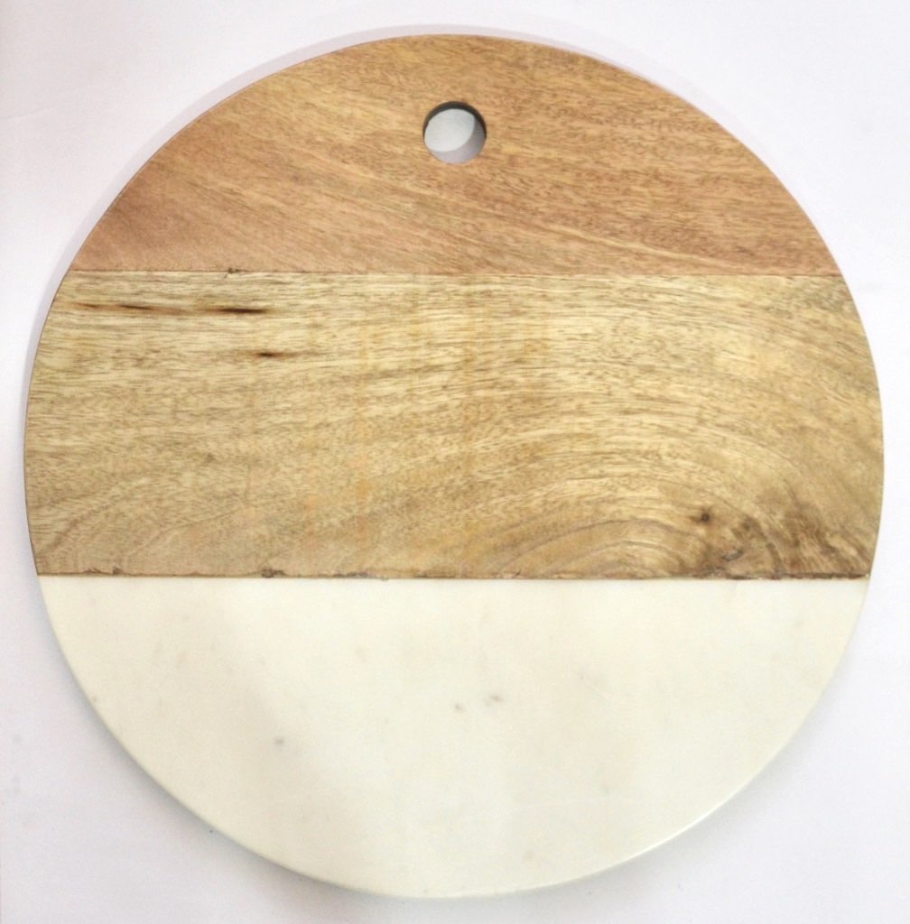 Creamish White Marble and Mango Wood Jointed Round Board