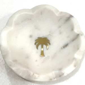 White Marble Scallop Trinket Dish with Tree Brass Inlay
