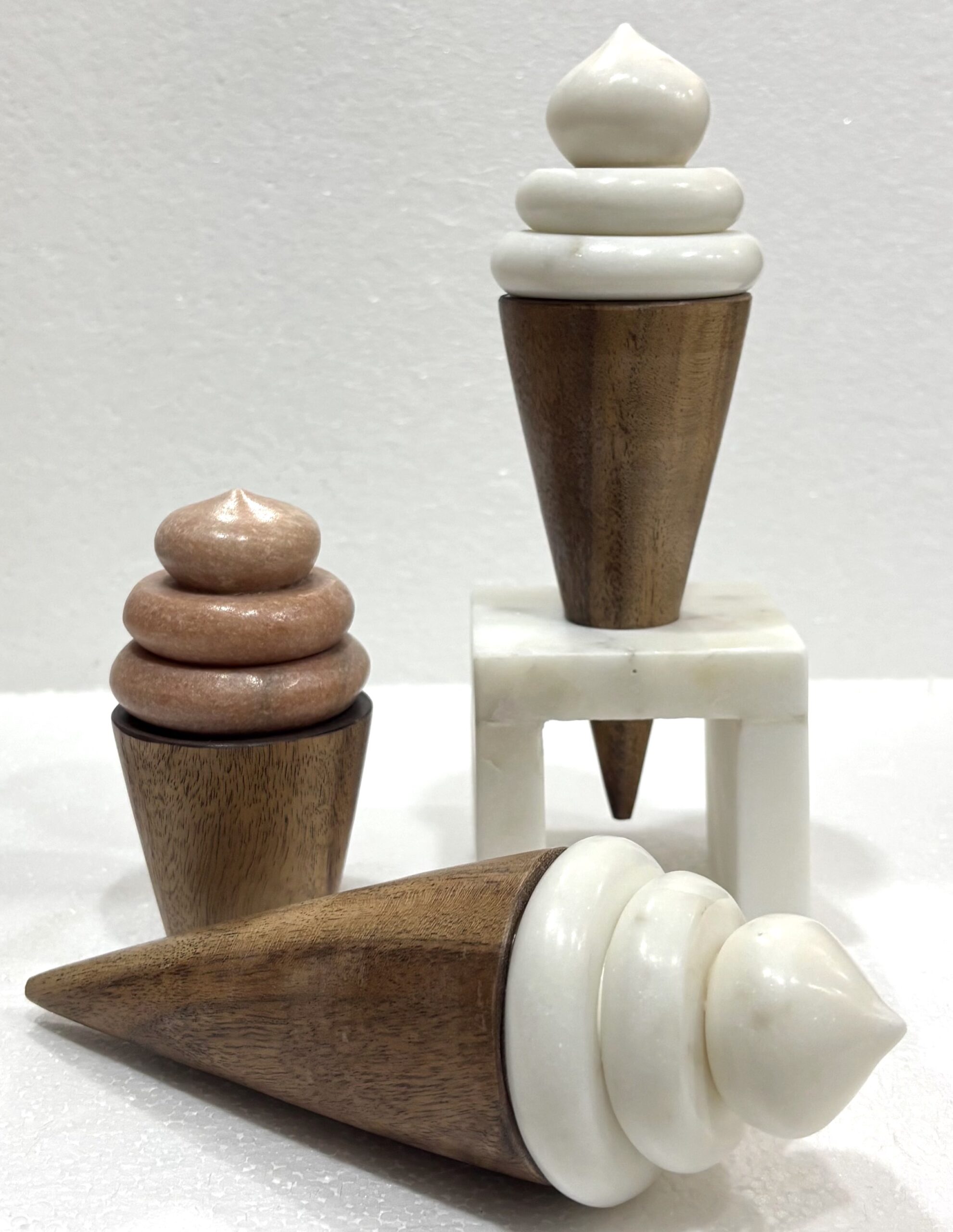 Pink & White Marble Ice Cream With Wood