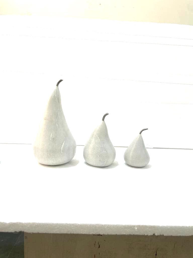 White/Beige Marble Pear with Metal Stem