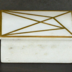 White Marble Jointed Box with Brass Inlay on the Lid